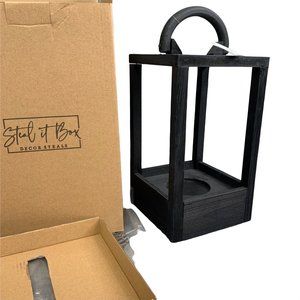 Wood Lantern Black Large NIB Candle Holder Top Handle Decoration Decor Steals